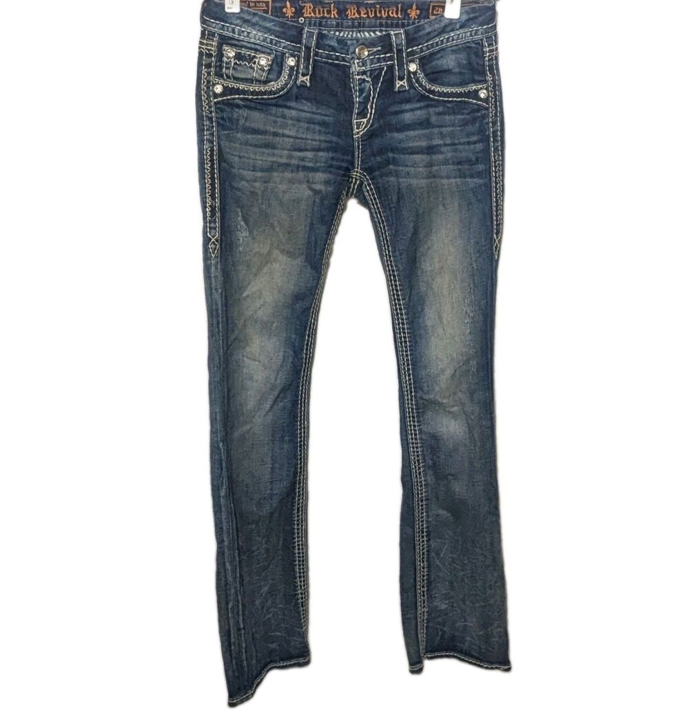 Rock Revival Womens Jeans Donna Boot Sz 26 Low Rise Distressed Rhinestones Indie